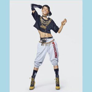 Moschino H&M Womens Top XS embellished crop Black Gold Fashion Embroidery Sexy